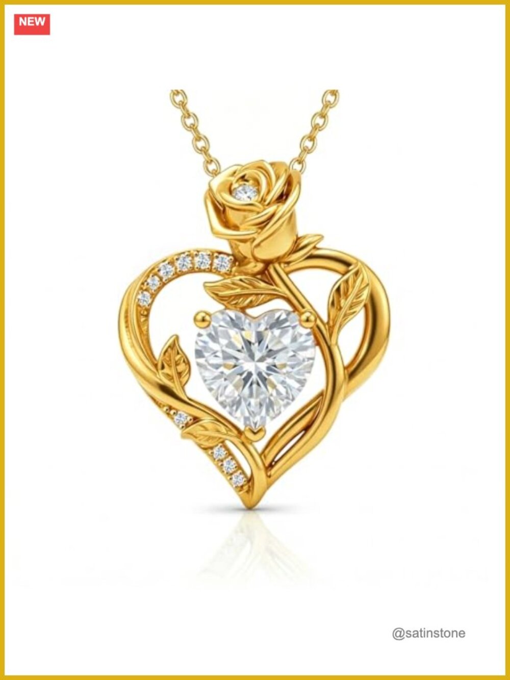 18K Gold Heart Necklace 2CT Moissanite VVS1 D Color I Love You Engraved 18+2